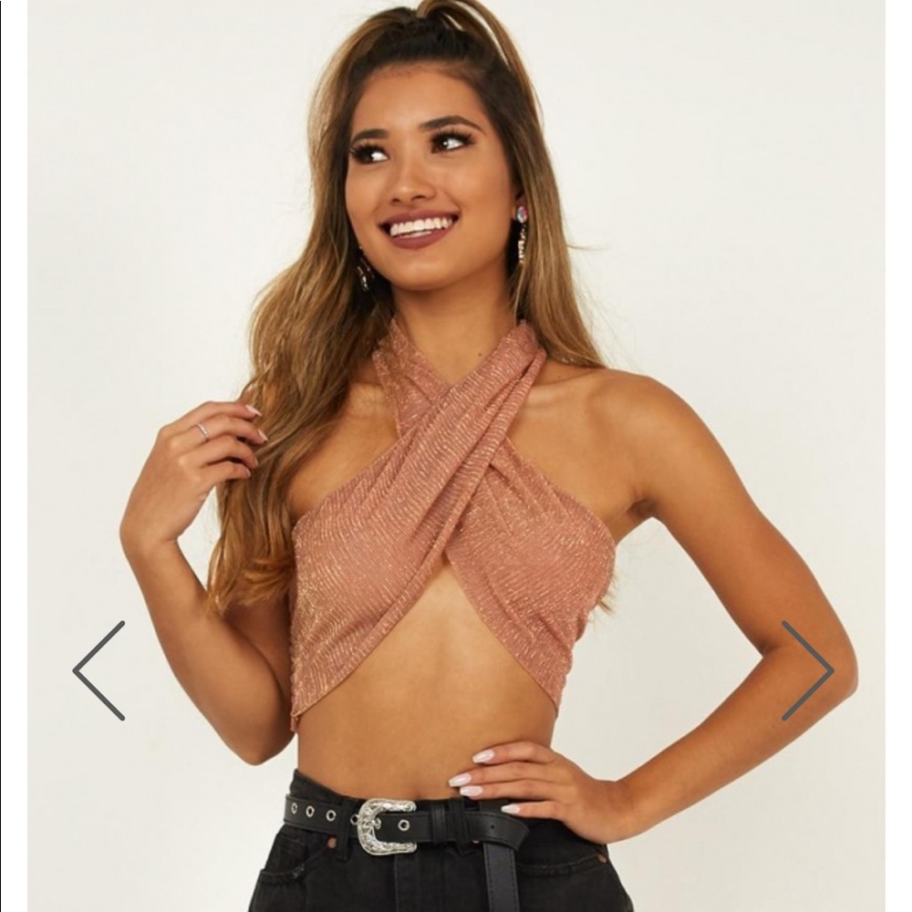 Showpo Rose Gold Tie Top